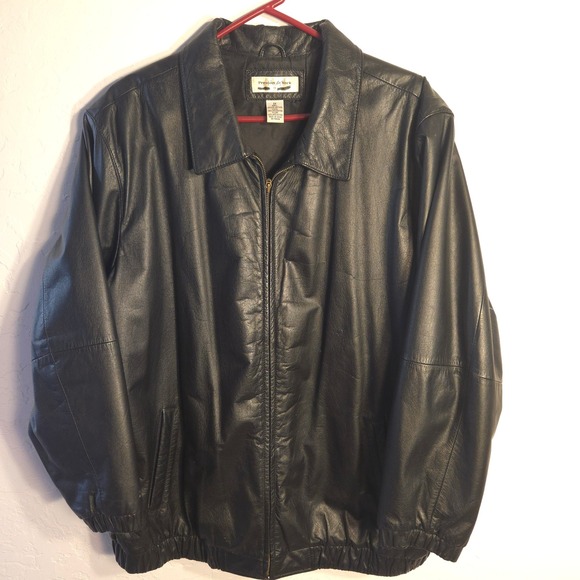 Preston & York Womens 2X Black Genuine Leather Bomber Jacket Zip Front Pockets - Picture 2 of 8